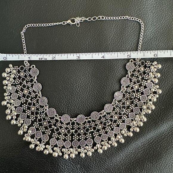 Bollywood Desi Boho Oxidized Filigree Silver Tone Necklace - Picture 2 of 5